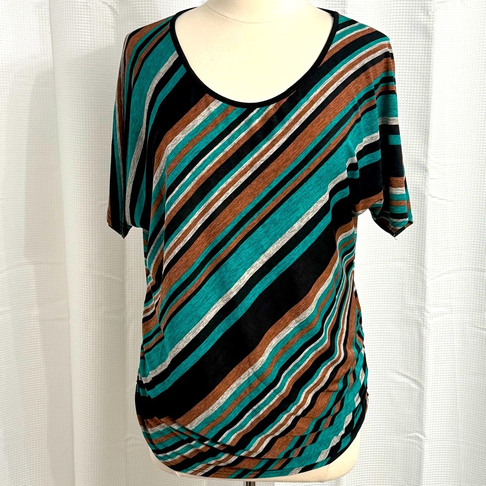 Lavish Women's Short Sleeve Striped Pull-over Tunic Back Keyhole Detail, Size XL